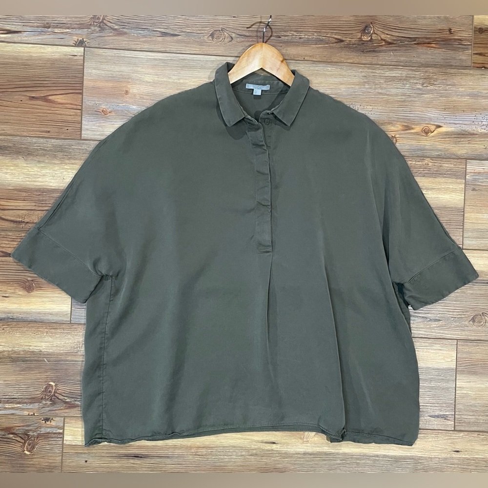 COS Oversized Boxy Wide Fit Collared Top Size 6 Green Short Sleeve Lyocell Shirt